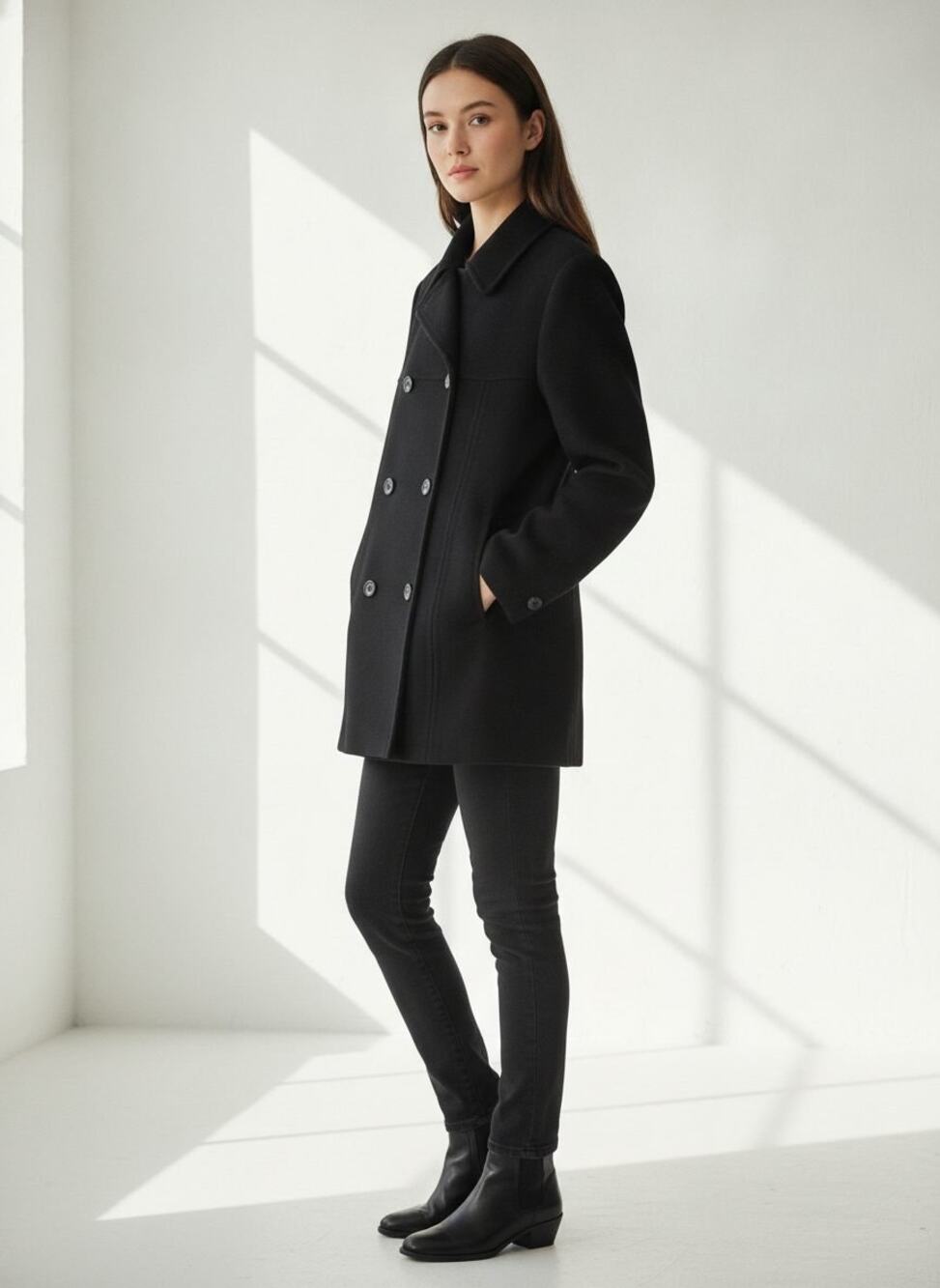 J.CREW Vintage Classic Double-Breasted Peacoat Wool Blend, Black Size 6